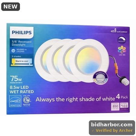 Philips 5/6  LED Recessed 4-Pack – Adjustable White (2700K–5000K)  75W Replacement  Fits 5” & 6” Cans
