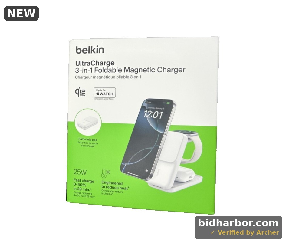 Belkin MagSafe/Qi2 UltraCharge 3-in-1 Foldable Magnetic Charger 25w - White
