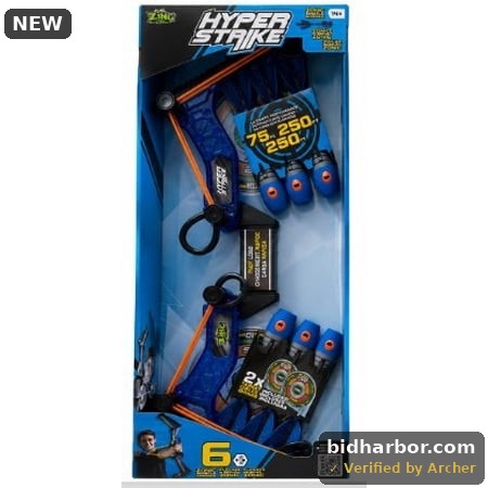 Zing HyperStrike Bow & Arrow Toy Set Blue with 6 Zonic Whistle Foam Arrows and 2 Target Cans