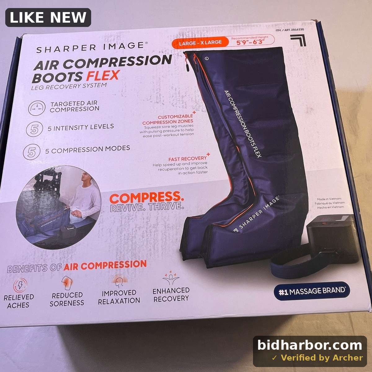 Sharper Image Air Compression Boots Flex Leg Recovery System  Large/X-Large