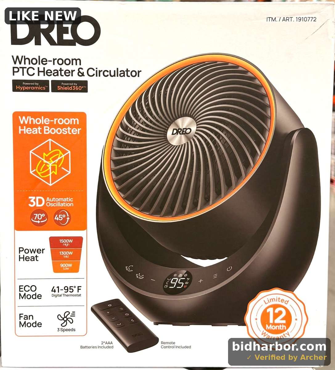DREO 1500W Portable 3D Automatic Oscillating Ceramic Space Heater, Remote