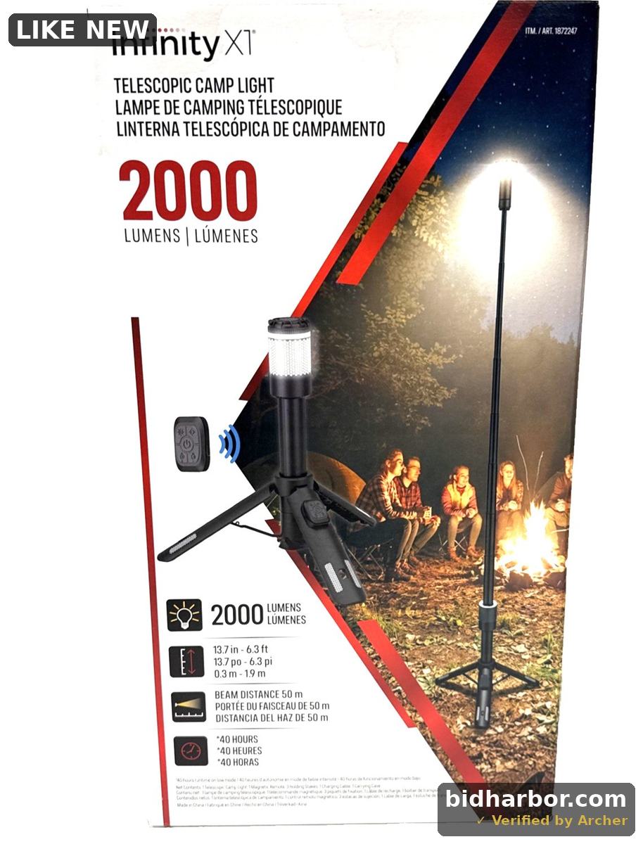 Infinity X1 2000 Lumen Telescopic Camp Light Telescoping Tripod NIB