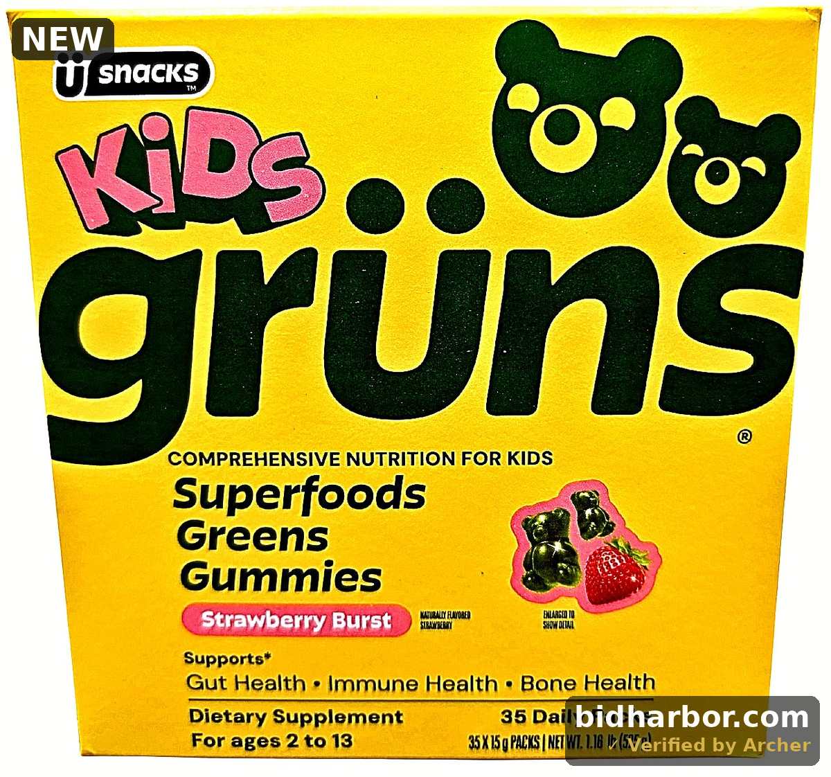 Grüns Kids Superfoods Greens Strawberry Gummies 35 Daily Packs EXP 10/27