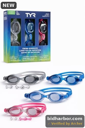 TYR Junior Swim Goggles 3-Pack (Ages 10+), CSTC JR Goggle Set Smoke/Multi LCWJGCA