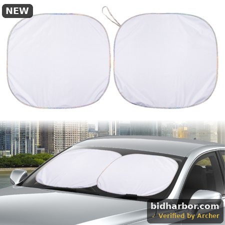 Auto Drive Universal Fit White Color Windshield Twist Sunshade 2 Counts Model  28.5 X 31.5