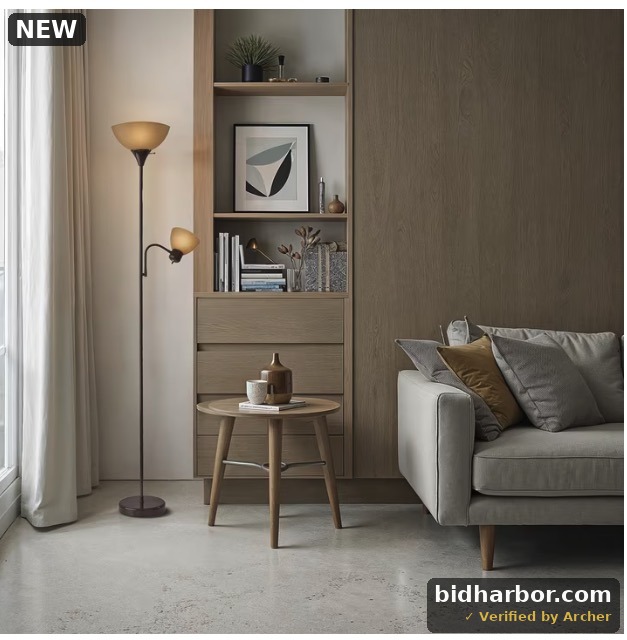 Mainstays 72'' Brown Combo Floor Lamp with Reading Light, Modern Design