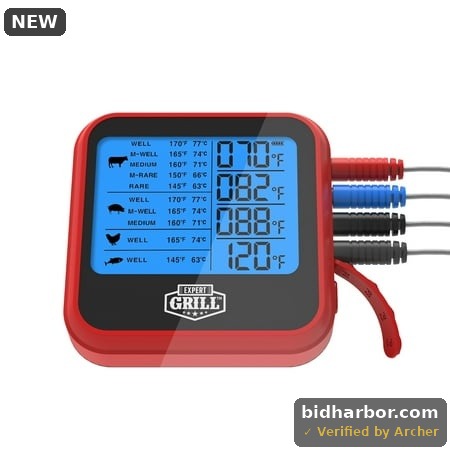 Expert Grill ABS LCD Display Cooking Thermometer with 4 Temperature Probes