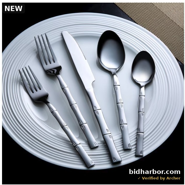 Mainstays Bamboo Design Stainless Steel Flatware Set, 20 Pieces, Service for 4 Adults