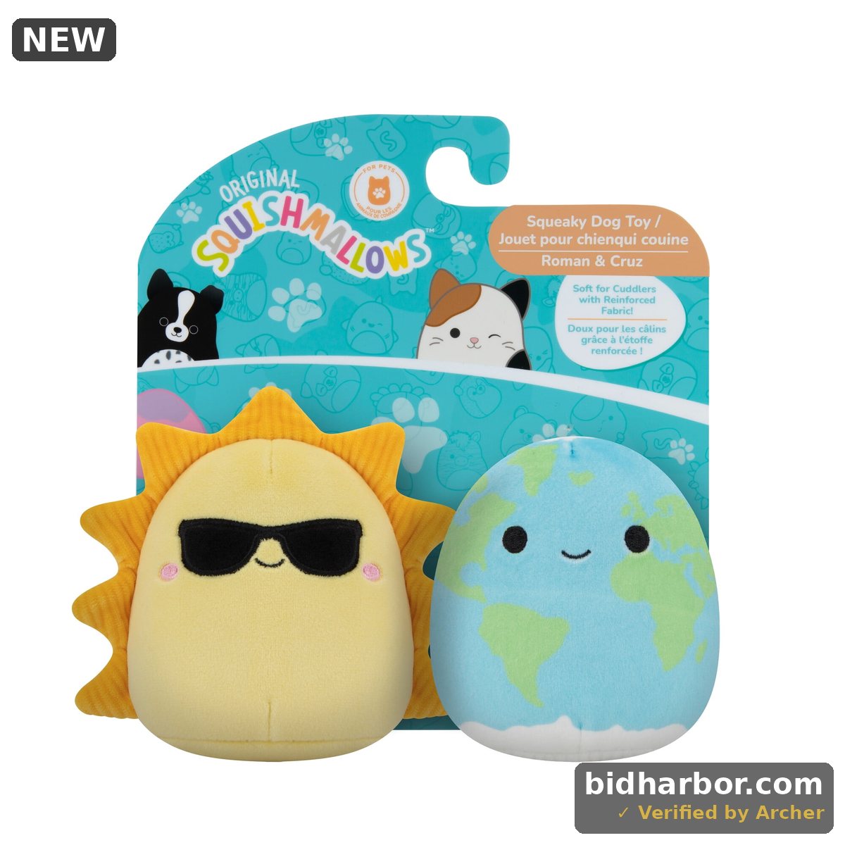 Squishmallows Original 3.5 in Plush Dog Toys, 2-Pack, Roman the Planet and Cruz the Sun
