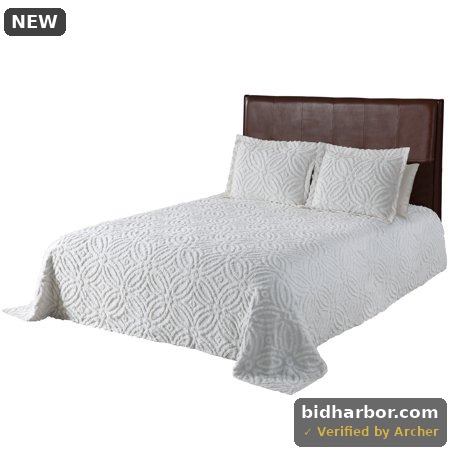 Bed Bath & Beyond Alicia Wedding Ring Chenille Collection  White  Cotton Bedspread  King