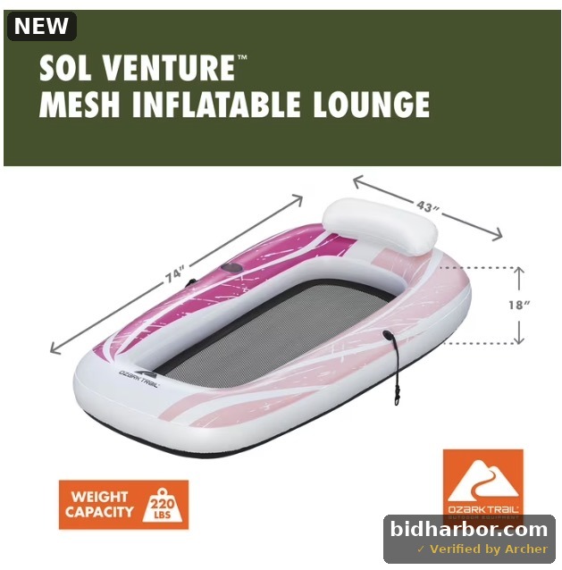 Ozark Trail Sol Venture Pink Mesh Pool and River Single Lounge Float 74"