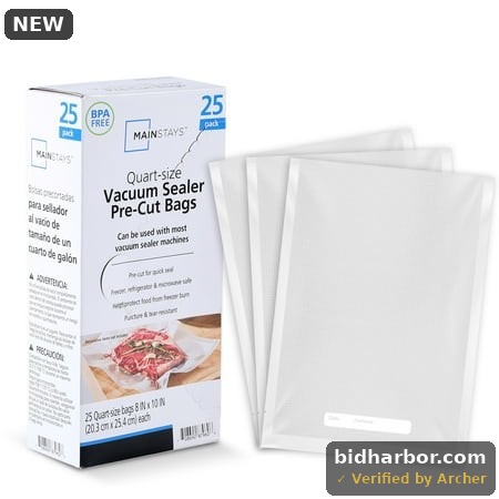 Mainstays Quart Vacuum Sealer Bags (8  X 12 )  25-Count BPA-Free Vacuum Seal Bags for Food Storage and Sous Vide  Works with All Brands Food Vacuum Se