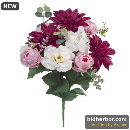 19-inch Artificial Silk Burgundy Dahlia & White Tea Rose Mixed Flower Bouquet  for Indoor Use  by Mainstays