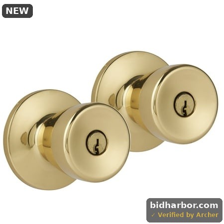 Hyper Tough Keyed Entry Tulip Style Doorknob Twin Pack  Polished Brass Finish