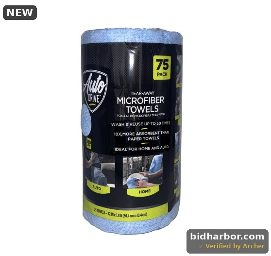 Auto Drive Tear Away Car Wash Multi-Purpose Microfiber Towel Roll  75 Pack