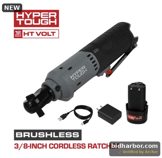 Hyper Tough 12V Brushless Ratchet Wrench with 1.5Ah Battery