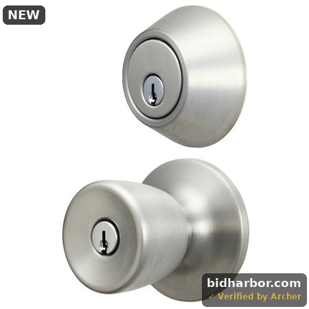 Hyper Tough Keyed Entry Tulip Style Doorknob and Deadbolt Combo Pack  Stainless Steel Finish