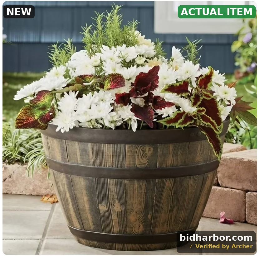 Better Homes & Gardens Whiskey Barrel Brown Resin Planter, 15.8in x 15.8in x 10.3in