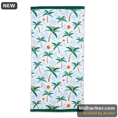 Mainstays Oversized Palm Check Beach Towel  Cotton Blend  36 X 72 in