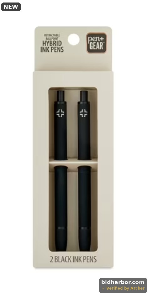 Pen+Gear Retractable Hybrid-Ink Ballpoint Pens, Black, 1 mm Medium Point, 2 Count