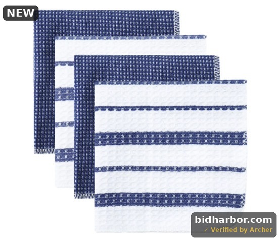 Mainstays Cotton Waffle Dishcloths, Blue & White Striped, 12 x 12 in, 4 Pack