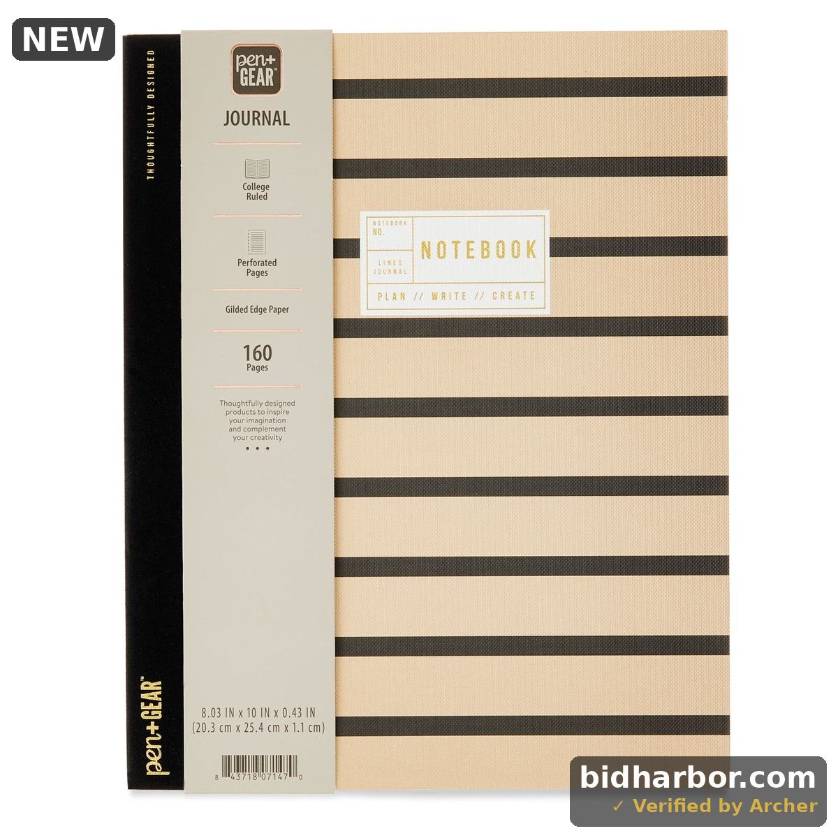 Pen+Gear Textured Stripe Journal  8  X 10   160 Ruled Pages  Adult
