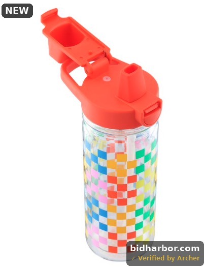 Mainstays Kids 14 oz Multicolor Checkered Tritan Double-Wall Insulated Water Bottle