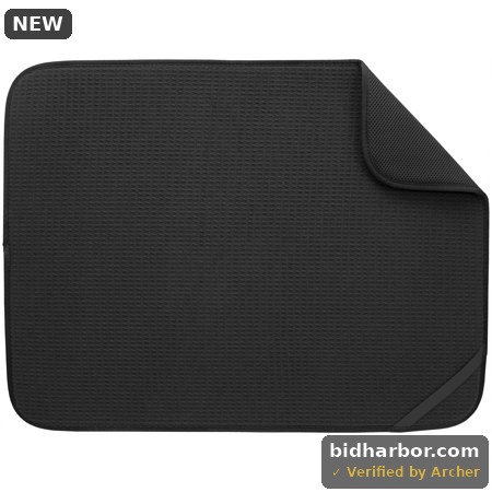Mainstays Microfiber Dish Drying Mat  Absorbent Kitchen Countertop Drying Mat for Dishes  Glasses and Utensils  Black