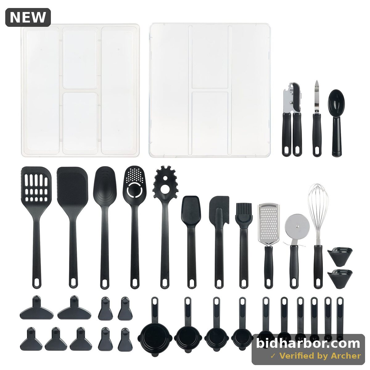 Mainstays 36 Piece Kitchen Gadget Set with Kitchen Cooking Utensils and Drawer Organizer Black