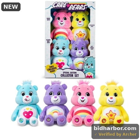 Care Bears - Plush Treasure Box - 4 Pack Assorted Collectible Plush Toys - Pink