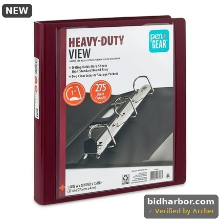 Pen+Gear Heavy-Duty D-Ring View Binder 1 Inch Red 1-Pack