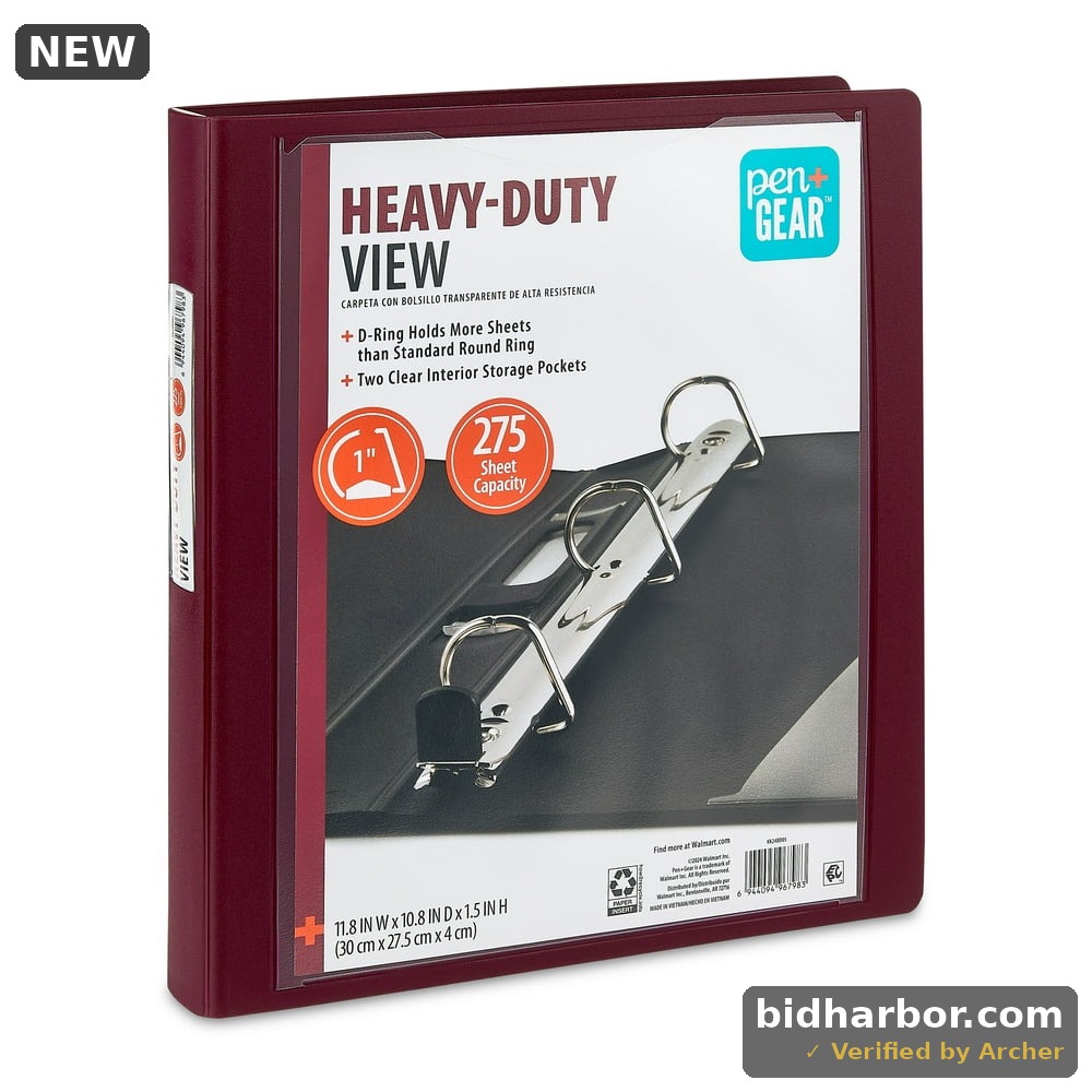 Pen+Gear Heavy-Duty 1-Inch D-Ring View Binder, Red