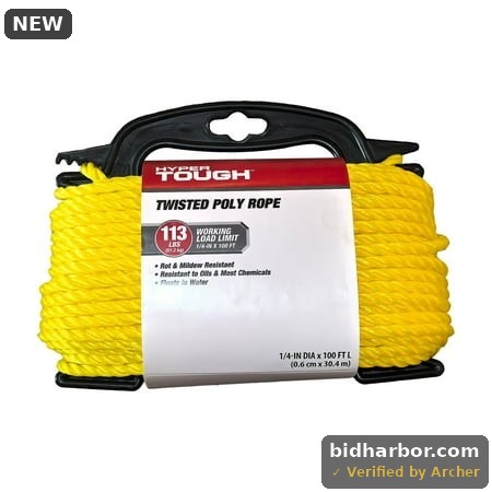 Hyper Tough Diameter 1/4 Inch  100 Feet Yellow Polypropylene Twisted Rope  1 Each