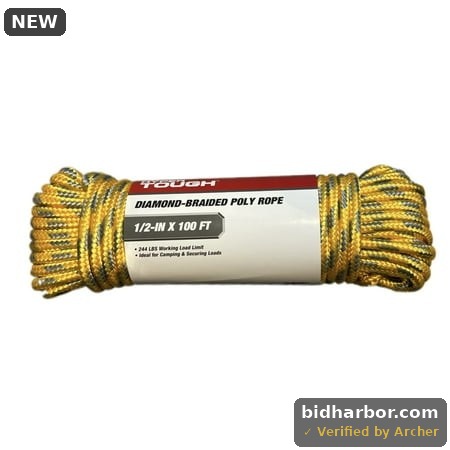 Hyper Tough 1/2 Inch X 100 Feet Gold Polypropylene Diamond-Braid Rope