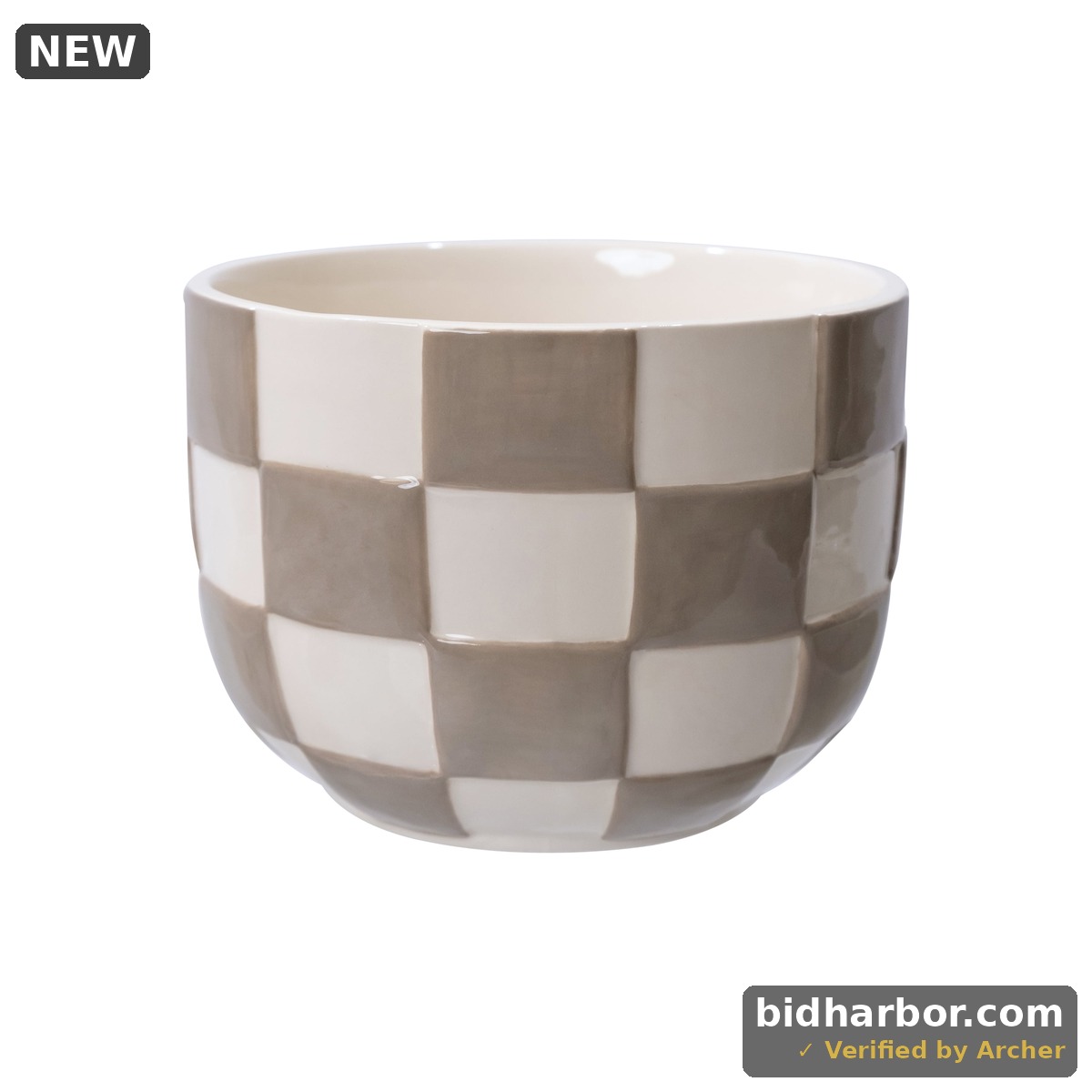 Mainstays Lennon 6  X 6  X 4.5  Round Birch Gray Checkered Ceramic Planter