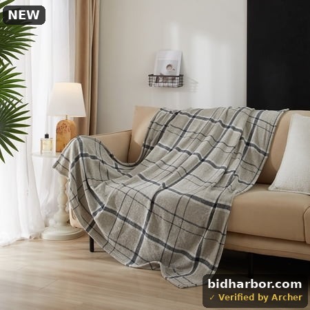 Mainstays Cozy Chenille Throw  Washed Stone Plaid  50  X 60