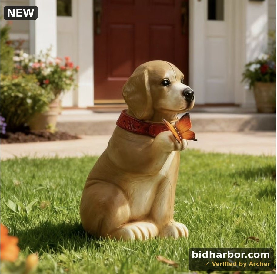 Mainstays Resin Dog Outdoor Garden Statue with Butterfly, Weather-Resistant