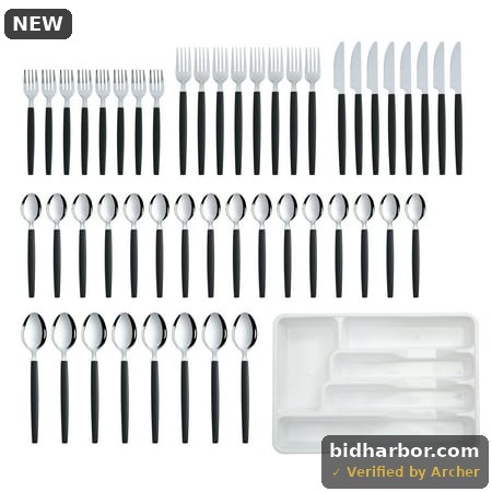 Mainstays 49-Piece Flatware Set with Black Stainless Steel and Organizer Tray Service for 8
