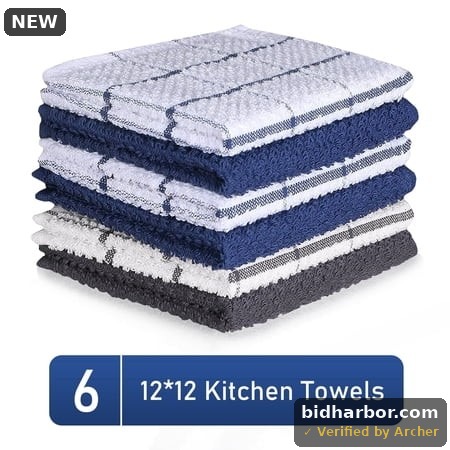 Efoee Kitchen Towels  100% Cotton Kitchen Washcloths 12 X 12  Absorbent Set of 6 Blue&Gray