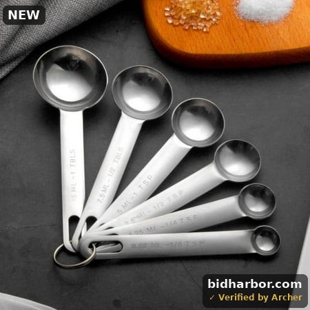 6-Piece Measuring Spoon Set Stainless Steel Spoon Round Durable Mirror Polished 1/8 TSP  1/4 TSP  1/2 TSP  1 TSP  1/2 TBLS & 1 TBLS Measure Spoons for