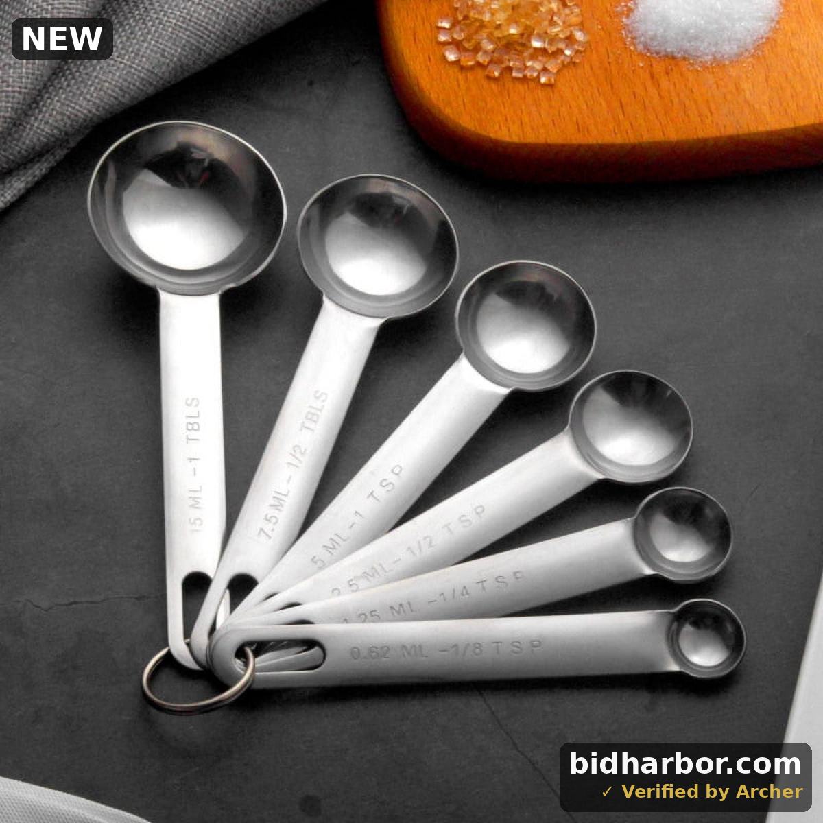 6-Piece Measuring Spoon Set Stainless Steel Spoon Round Durable Mirror Polished 1/8 TSP  1/4 TSP  1/2 TSP  1 TSP  1/2 TBLS & 1 TBLS Measure Spoons for