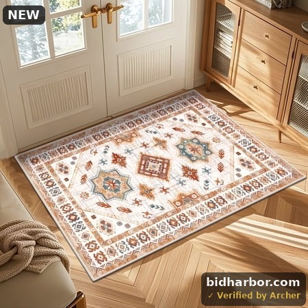 MeyJey Oriental Indoor Area Rug 2x3 Non-Slip Machine Washable Vintage Distressed Floor Carpet for Living Room Bedroom Dining Kitchen Hallway, Beige/Orange