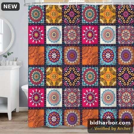 MIZHONA Mandala Bohemian Shower Curtain Boho Paisley Plaid Fabric Bathroom Curtain 72x72 in