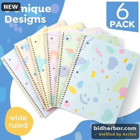 Deli Spiral Notebooks, 6 Pack Composition Books, 1-Subject, Wide Ruled Paper, 8 x 10-1/2, 70 Sheets, Assorted Pastel Colors