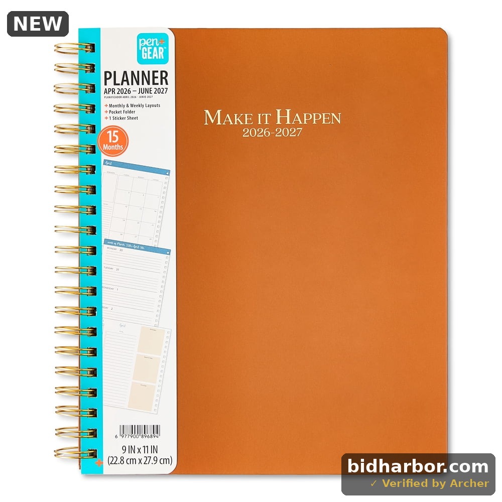 Pen+Gear 15-Month 9 X 11 Hardcover Spiral-Bound Planner Brown Weekly Monthly Format