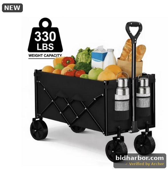 Favoyard Collapsible Wagon, Portable Folding Wagon with All-Terrain Wheels and Adjustable Handle for Grocery Camping Shopping Garden, 100L and 330lbs