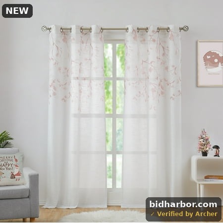 Uptown Home Coral Red Leaf Floral Print Metallic Sheer Curtain Panels, Rustic Sparkling Autumn Fall, 40x84, 2 Panels