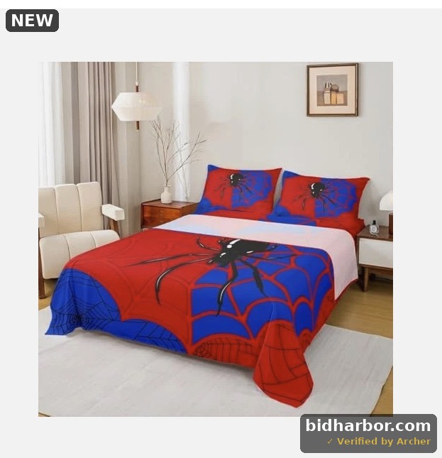 Manfei Cartoon Spider Print Bedding Twin Comforter Set, Red Blue Down Comforter, Vintage Gothic Reversible Duvet Insert, Super Cozy Bedroom Decor, 2-Piece