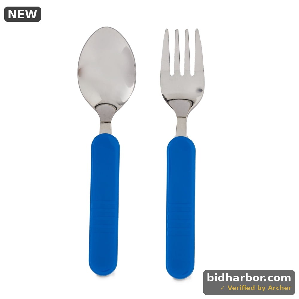 Parent's Choice S Toddler Stainless Steel & Plastic Fork & Spoon Set 12+ Months Bl