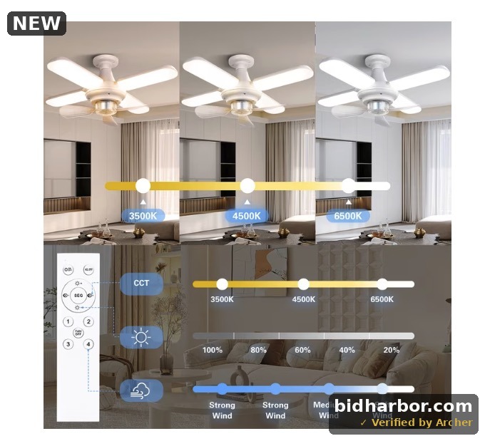 Natubeau 40W Deformable Shop Lights with 3 Adjustable Panels, 2-in-1 Screw-in Ceiling Fan Light, E26/E27 LED Ceiling Light for Bedrooms, Kitchens, Living Rooms, Garages